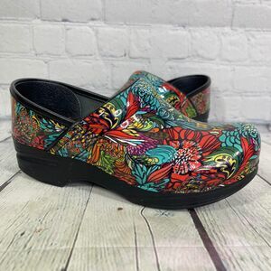 Dansko Clogs Women 37 EU 6.5-7 Floral Vibrant Leather Comfort Nurse Boho Shoes